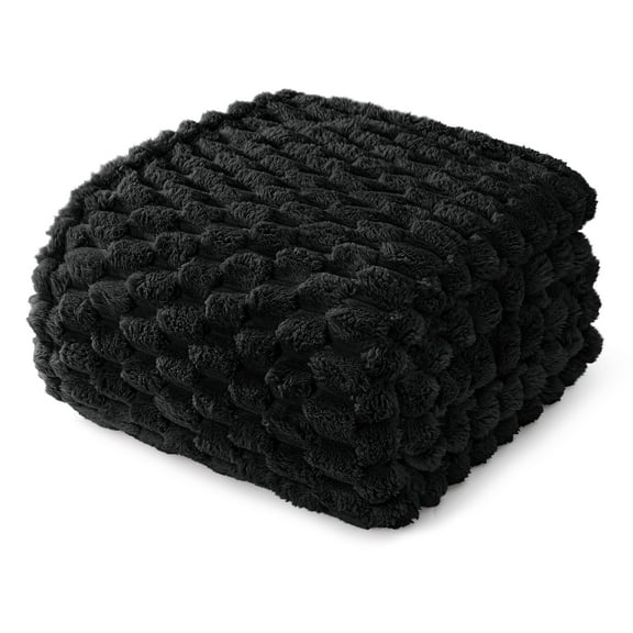 Whale Flotilla 90"x 104" King Size Blanket for Bed with Expanded 3D-Jacquard Pattern, Fuzzy Soft Cozy Exquisite Blankets or All Season, Warm and Fluffy, Black