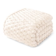 Whale Flotilla 90x 104 King Size Blanket for Bed with Expanded 3D-Jacquard Pattern, Fuzzy Soft Cozy Exquisite Blankets or All Season, Warm and Fluffy, White