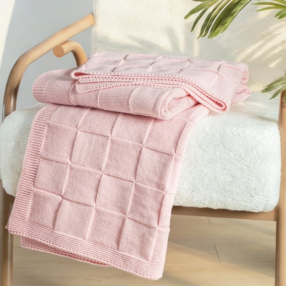 Whale Flotilla Knit Throw Blanket for Couch, Soft Fuzzy Decorative Knitted Blanket for Sofa Bed, Lightweight Cozy Warm Throws, 50x60 Inch, Pink