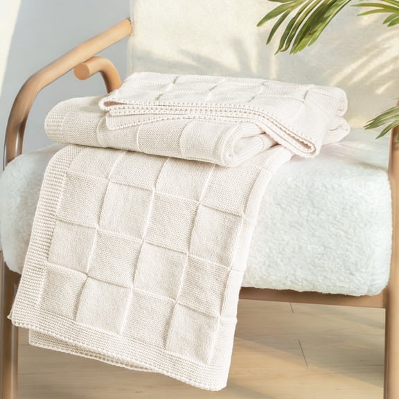 Whale Flotilla Knit Throw Blanket for Couch, Soft Fuzzy Decorative Knitted Blanket for Sofa Bed, Lightweight Cozy Warm Throws, 50x60 Inch, White