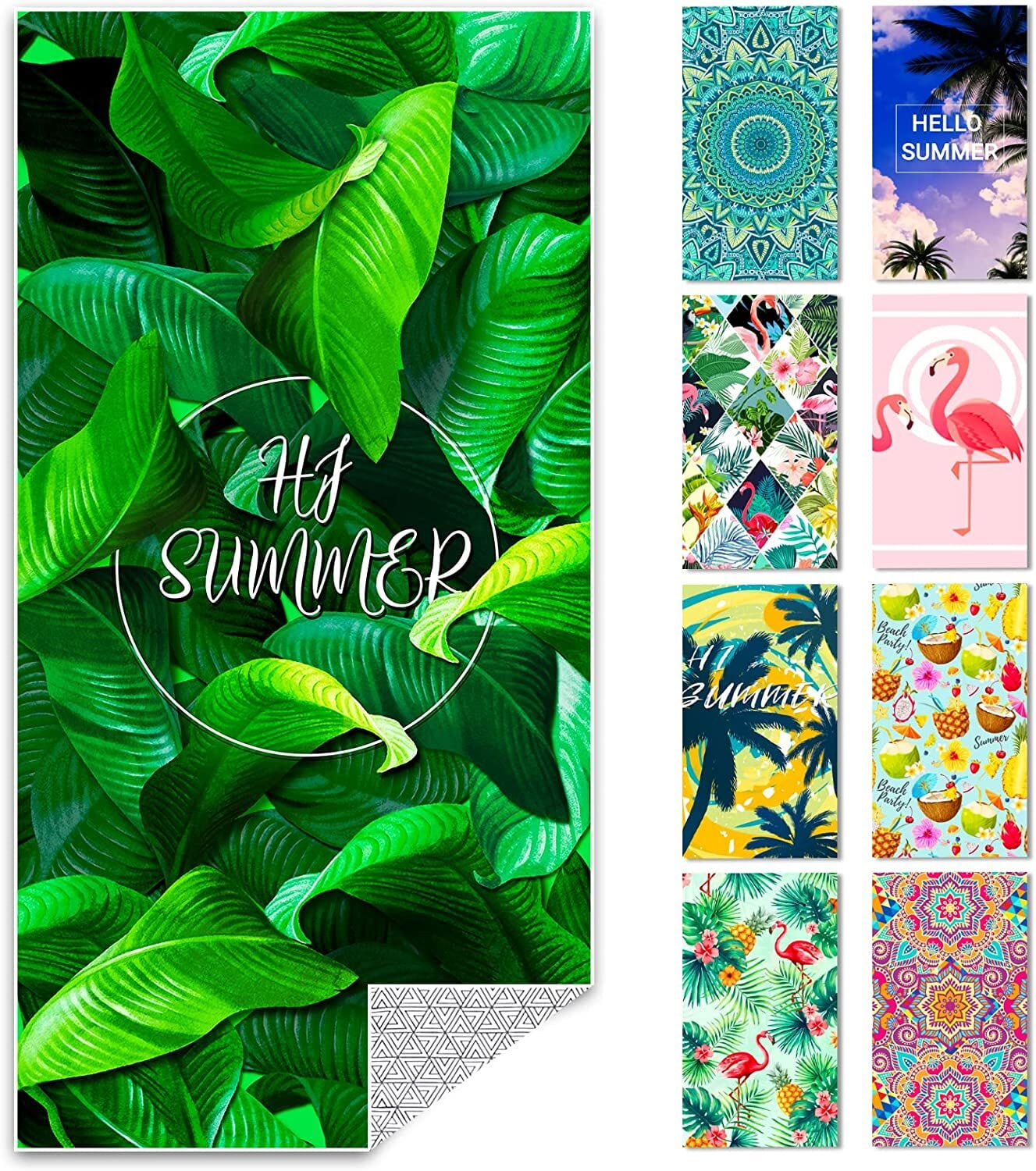 Whale Flotilla Leaves Quick Dry Beach Towel, Large Sand Free Pool