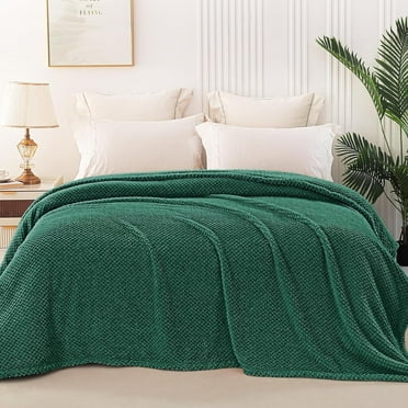 Whale Flotilla 60"x80" Twin Size Fuzzy Fleece Blanket, Fluffy Warm Soft Jacquard Bed Blankets for Fall Winter, Lightweight and Cozy, Deep Green