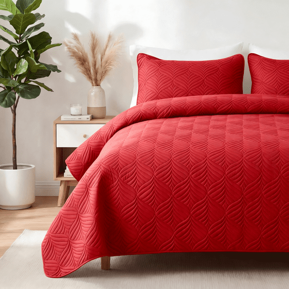 Whale Flotilla King Size Quilt Set, Soft Ultrasonic 96x104 Inch Bedding Set, Lightweight Bedspread Coverlet with Vintage Pattern, Reversible Bed Cover for All Seasons,Red