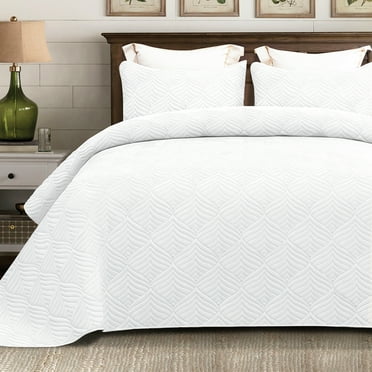 Whale Flotilla Microfiber King Size (96x104 inches) Quilt Set Lightweight Ultrasonic Quilted Bedspreads Coverlets Set with Classic Pattern, White, 3 Piece (1 Quilt, 2 Pillow Shams)