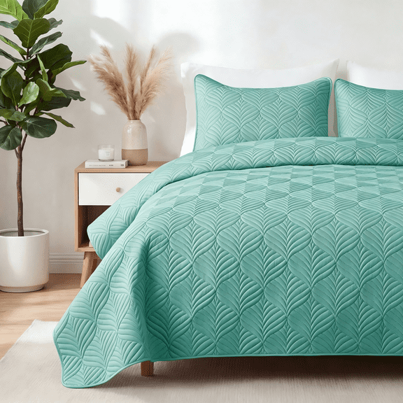 Whale Flotilla Twin Size Quilt Set, Soft Ultrasonic 68x88 Inch Bedding Set, Lightweight Bedspread Coverlet with Vintage Pattern, Reversible Bed Cover for All Seasons,Turquoise