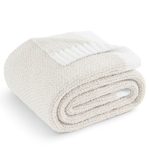 Whale Flotilla Knit Twin Size Blanket for Bed, Ultra Soft Fluffy Cozy Blanket, 60"x80", Camel