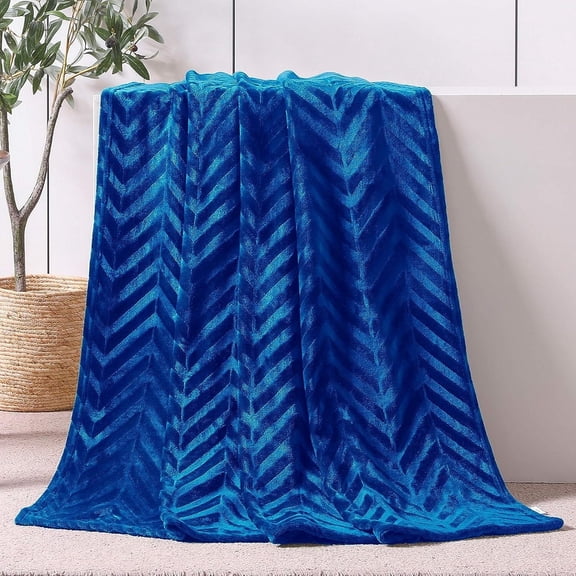 Whale Flotilla Soft Flannel Fleece Lightweight 50"x60" Throw Blanket, Brushed Chevron Design Fluffy Plush Cozy Blanket for All Seasons, Royal Blue