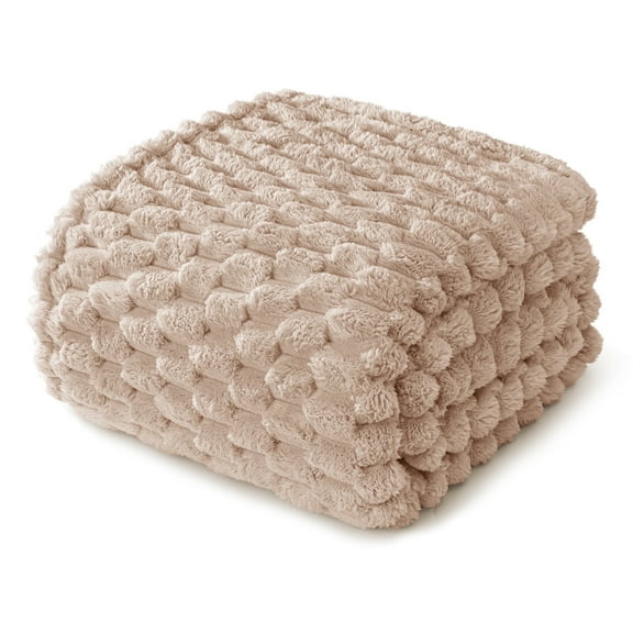 Whale Flotilla 90"x 90" Queen Size Blanket for Bed with Expanded 3D-Jacquard Pattern, Fuzzy Soft Cozy Exquisite Blankets or All Season, Warm and Fluffy, Camel