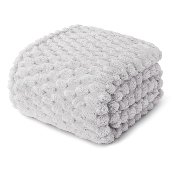 Whale Flotilla 90"x 90" Queen Size Blanket for Bed with Expanded 3D-Jacquard Pattern, Fuzzy Soft Cozy Exquisite Blankets or All Season, Warm and Fluffy, Light Grey