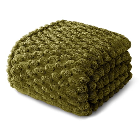 Whale Flotilla 90"x 90" Queen Size Blanket for Bed with Expanded 3D-Jacquard Pattern, Fuzzy Soft Cozy Exquisite Blankets or All Season, Warm and Fluffy, Olive