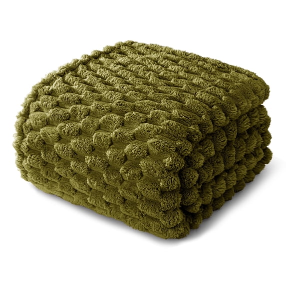 Whale Flotilla 90"x 90" Queen Size Blanket for Bed with Expanded 3D-Jacquard Pattern, Fuzzy Soft Cozy Exquisite Blankets or All Season, Warm and Fluffy, Olive