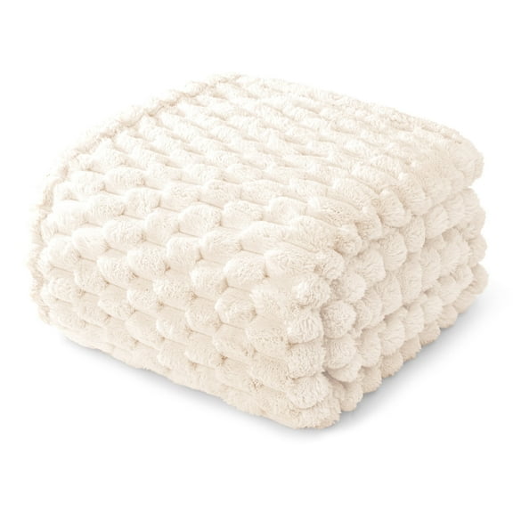 Whale Flotilla 90"x 90" Queen Size Blanket for Bed with Expanded 3D-Jacquard Pattern, Fuzzy Soft Cozy Exquisite Blankets or All Season, Warm and Fluffy, White