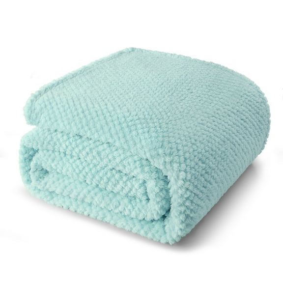 Whale Flotilla Queen Size Fuzzy Fleece Blanket, 90"x90" Fluffy Warm Soft Jacquard Bed Blankets for Fall Winter, Lightweight and Cozy, Light Blue