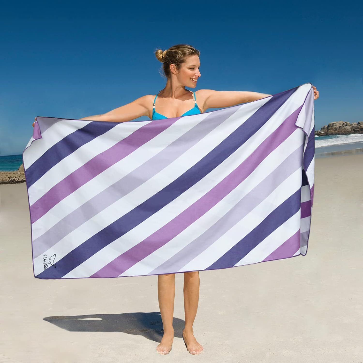 Great Bay Home 100% Cotton Velour Beach Towels 4-Pack - 30x60, Orange Cabana Stripe, Quick Dry