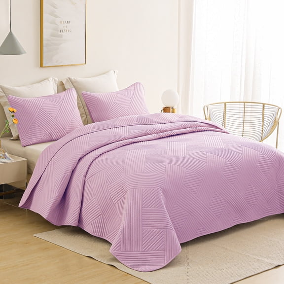 Whale Flotilla King Quilt Set, Soft Lightweight Quilts Bedspreads Coverlet with Embossed Pattern, Bedding Sets with Pillow Shams, Reversible Bed Cover for All Seasons, 96x104 Inches, Light Purple
