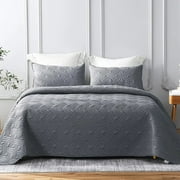 Whale Flotilla Quilt Set King Size, Soft Microfiber Lightweight Bedspread Coverlet Bed Cover (Wave Pattern) for All Seasons, Dark Grey, 3 Pieces (Includes 1 Quilt, 2 Shams)
