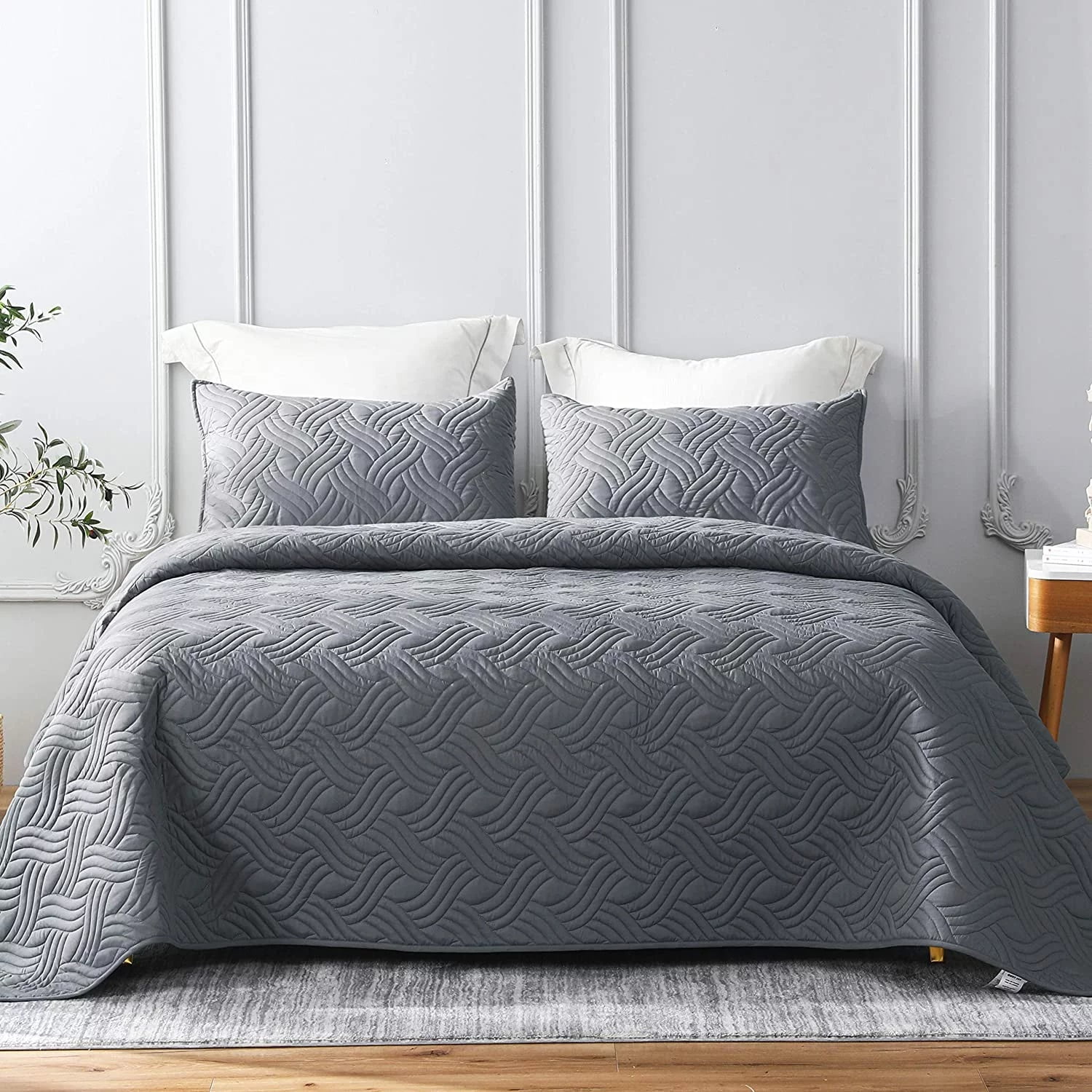 Joyreap Twin Size Quilt Set – Light Gray & Brown Stripes, Soft Microfiber Bedspread With 1 Pillow Sham