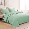 thumbnail image 1 of Whale Flotilla Twin Quilt Set, Soft Lightweight Quilts Bedspreads Coverlet with Embossed Pattern, Bedding Sets with Pillow Sham, Reversible Bed Cover for All Seasons, 68x88 Inches, Green, 1 of 10