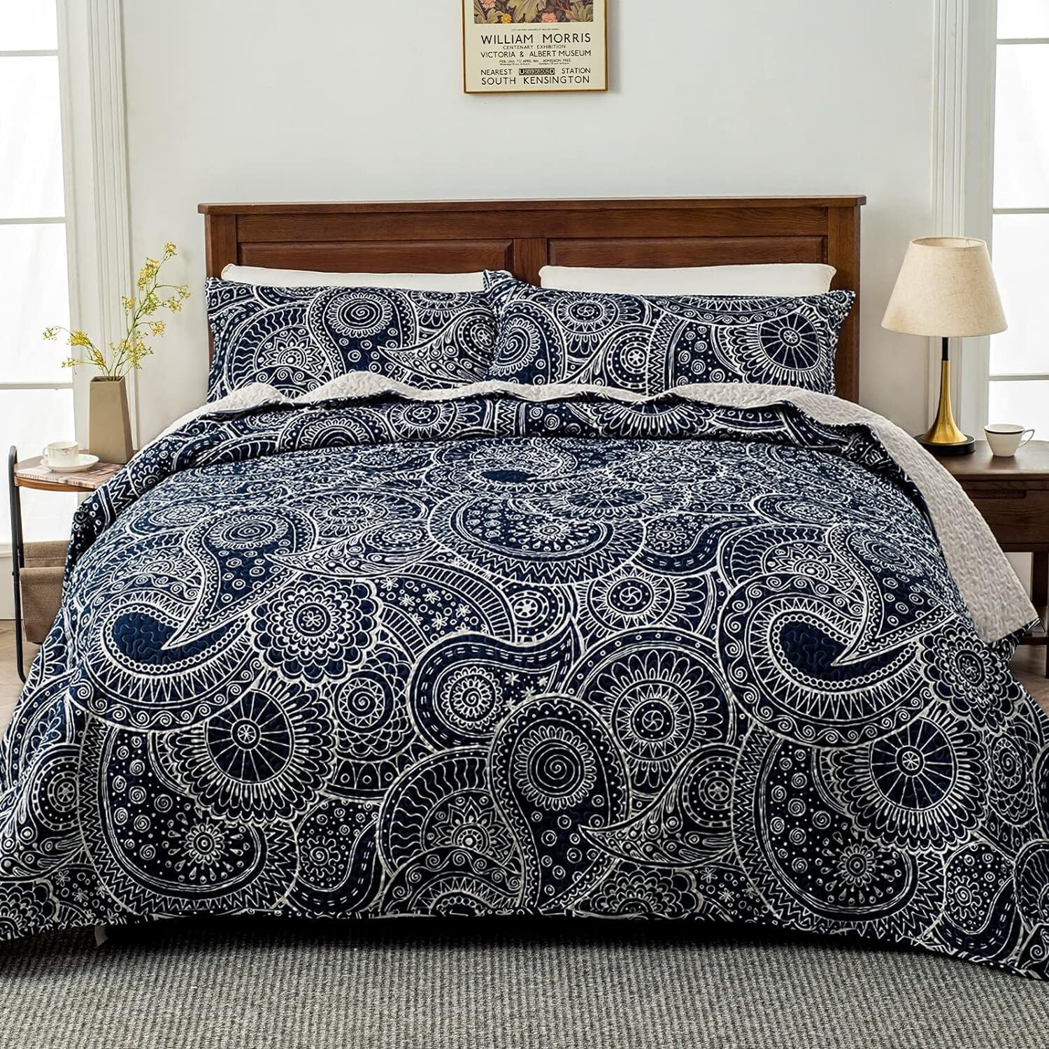 Whale Flotilla Reversible Paisley Quilts King Size, Lightweight Boho