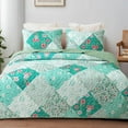 thumbnail image 1 of Whale Flotilla Reversible Patchwork Quilt Set Queen Size, Lightweight Boho Printed Bedspreads Coverlets Quilts Bedding Set with 2 Pillow Shams for All Seasons, Light Green, 1 of 7