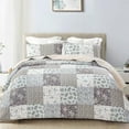 thumbnail image 1 of Whale Flotilla Reversible Patchwork Quilt Set Queen Size, Lightweight Boho Printed Bedspreads Coverlets Quilts Bedding Set with 2 Pillow Shams for All Seasons, Light Grey, 1 of 7