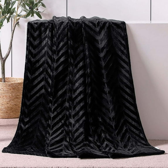 Whale Flotilla Soft Flannel Fleece Lightweight 50"x60" Throw Blanket, Brushed Chevron Design Fluffy Plush Cozy Blanket for All Seasons, Black