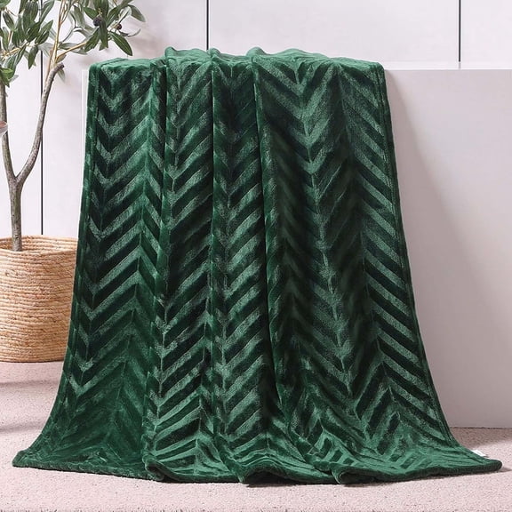 Whale Flotilla Soft Flannel Fleece Lightweight 50"x60" Throw Blanket, Brushed Chevron Design Fluffy Plush Cozy Blanket for All Seasons, Dark Green