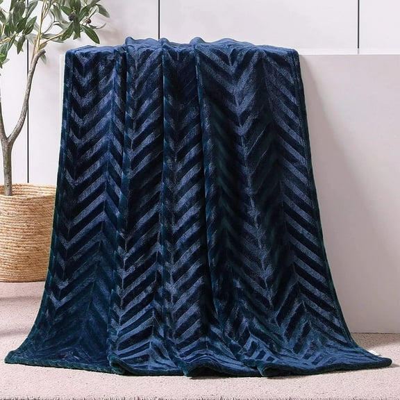Whale Flotilla Soft Flannel Fleece Lightweight 50"x60" Throw Blanket, Brushed Chevron Design Fluffy Plush Cozy Blanket for All Seasons, Navy Blue