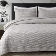 Whale Flotilla 3-Piece King Size Quilt Set for All Season, Classic Geometric Pattern Bedding Set with 2 Pillow Shams, Soft and Lightweight, Light Grey