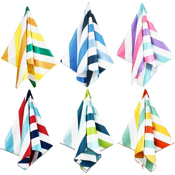 Whale Flotilla 6 Pack Quick Dry Beach Towels Oversized (35"x70"), Microfiber Sand-Free Beach Towel Set, Extra Large Compact Pool Towel, Navy/Passion/Green/Orange/Pink/Blue