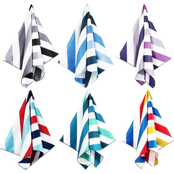 Whale Flotilla 6 Pack Large Quick Dry Beach Towel (30"x60"), Microfiber Sand-Free Beach Towel Set, Super Absorbent Compact Pool Travel Accessories, Navy/Black/Summer/Aqua/Blue/Purple