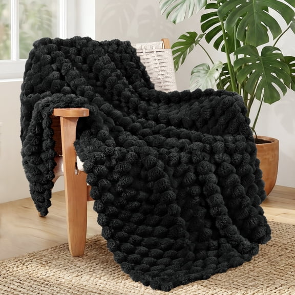 Whale Flotilla 50"x60" Throw Blanket for Couch with Expanded 3D-Jacquard Pattern, Fuzzy Soft Cozy Exquisite Blankets or All Season, Warm and Fluffy, Black