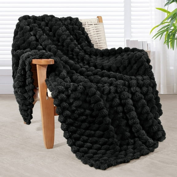 Whale Flotilla 50"x60" Throw Blanket for Couch with Expanded 3D-Jacquard Pattern, Fuzzy Soft Cozy Exquisite Blankets or All Season, Warm and Fluffy, Black