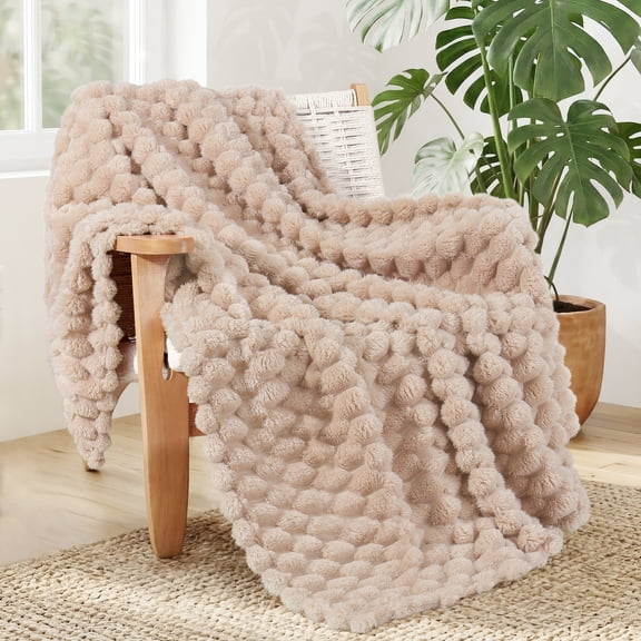 Whale Flotilla 50"x60" Throw Blanket for Couch with Expanded 3D-Jacquard Pattern, Fuzzy Soft Cozy Exquisite Blankets or All Season, Warm and Fluffy, Camel