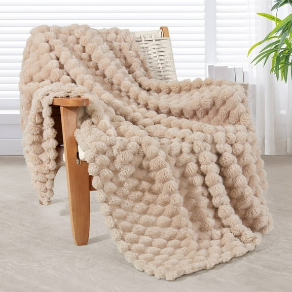 Whale Flotilla 50"x60" Throw Blanket for Couch with Expanded 3D-Jacquard Pattern, Fuzzy Soft Cozy Exquisite Blankets or All Season, Warm and Fluffy, Camel