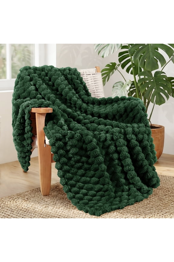 50"x60" Throw Blanket for Couch with Expanded 3D-Jacquard Pattern, Fuzzy Soft Cozy Exquisite Blankets or All Season, Warm and Fluffy, Emerald Green