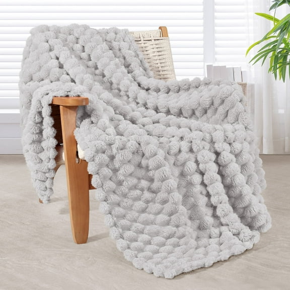 Whale Flotilla 50"x60" Throw Blanket for Couch with Expanded 3D-Jacquard Pattern, Fuzzy Soft Cozy Exquisite Blankets or All Season, Warm and Fluffy, Light Grey
