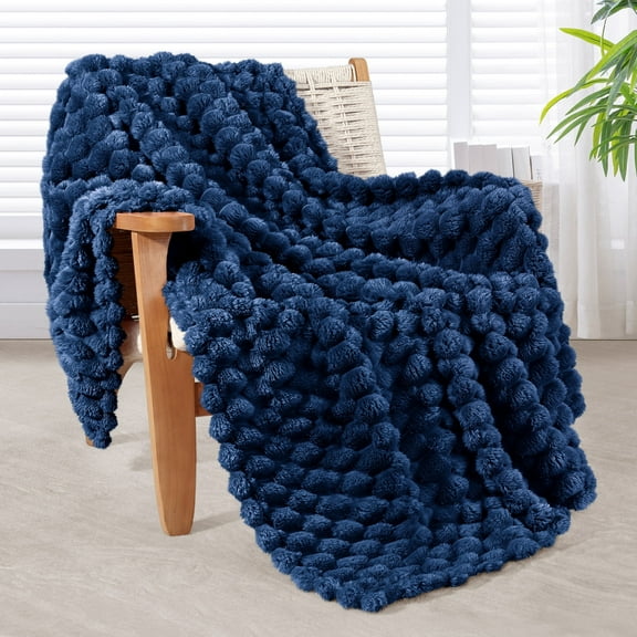 Whale Flotilla 50"x60" Throw Blanket for Couch with Expanded 3D-Jacquard Pattern, Fuzzy Soft Cozy Exquisite Blankets or All Season, Warm and Fluffy, Navy Blue