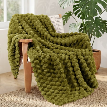 Whale Flotilla 50"x60" Throw Blanket for Couch with Expanded 3D-Jacquard Pattern, Fuzzy Soft Cozy Exquisite Blankets or All Season, Warm and Fluffy, Olive