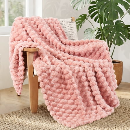 Whale Flotilla 50"x60" Throw Blanket for Couch with Expanded 3D-Jacquard Pattern, Fuzzy Soft Cozy Exquisite Blankets or All Season, Warm and Fluffy, Pink