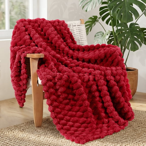 Whale Flotilla 50"x60" Throw Blanket for Couch with Expanded 3D-Jacquard Pattern, Fuzzy Soft Cozy Exquisite Blankets or All Season, Warm and Fluffy, Red