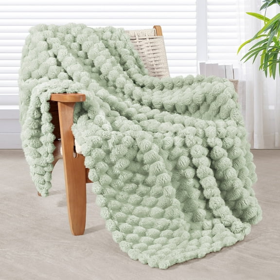 Whale Flotilla 50"x60" Throw Blanket for Couch with Expanded 3D-Jacquard Pattern, Fuzzy Soft Cozy Exquisite Blankets or All Season, Warm and Fluffy, Sage Green