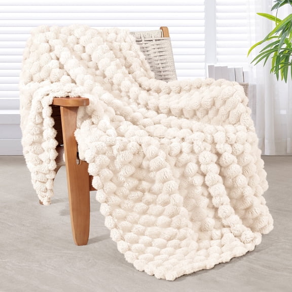 Whale Flotilla 50"x60" Throw Blanket for Couch with Expanded 3D-Jacquard Pattern, Fuzzy Soft Cozy Exquisite Blankets or All Season, Warm and Fluffy, White