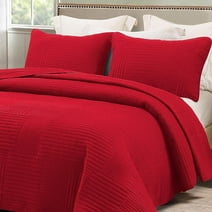 Whale Flotilla Twin Quilt Set, Soft and Lightweight Bedspreads Coverlet with Striped Pattern, Bedding Sets with Pillow Sham, Reversible Bed Cover for All Seasons, 68x88 Inches, Red Grid