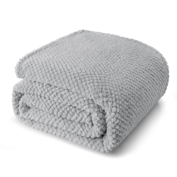 Whale Flotilla Twin Size Fuzzy Fleece Blanket, 60"x80" Fluffy Lightweight Soft Jacquard Bed Blankets for All Seasons, Warm and Cozy, Light Grey