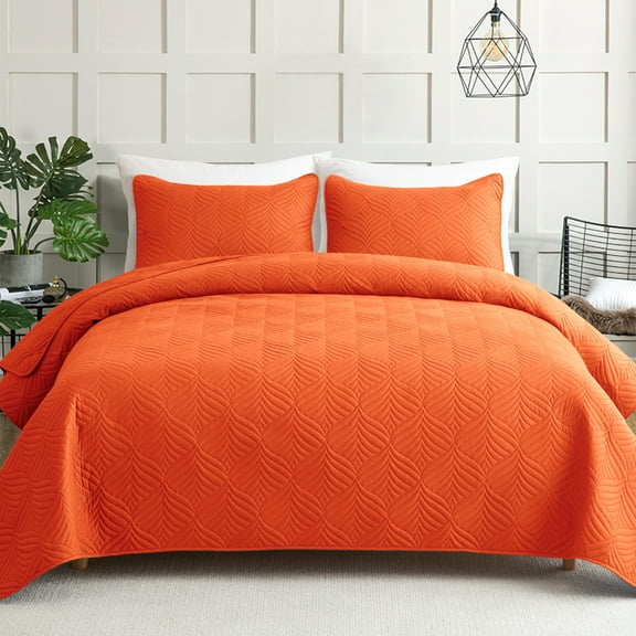 Whale Flotilla Twin Size Quilt Set, Soft Ultrasonic 68x88 Inch Bedding Set, Lightweight Bedspread Coverlet with Vintage Pattern, Reversible Bed Cover for All Seasons,Burnt Orange