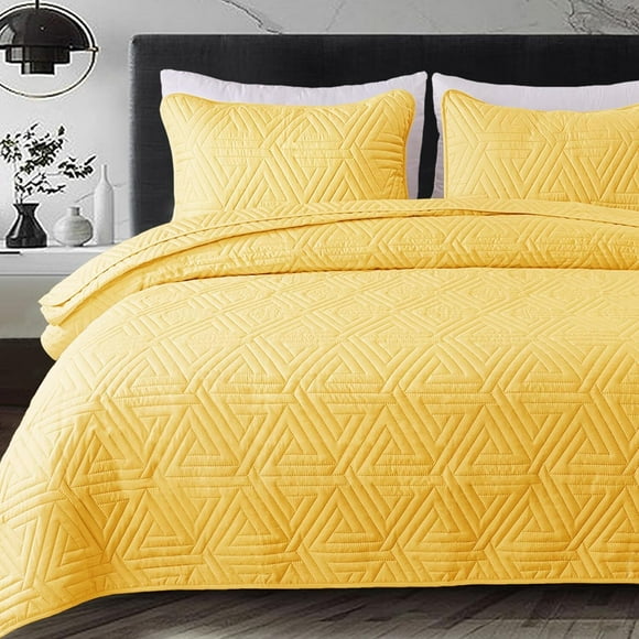 Whale Flotilla Yellow Geometric Pattern Microfiber Quilt, Twin - Breathable