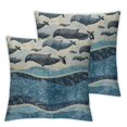 thumbnail image 1 of Whale Fluffy Throw Pillow Cushion Cover, Cartoon Style Smiling Whales in a Row Swimming in Wavy Ocean, Decorative Square Accent Pillow Case,Dark Blue Grey Pale Blue, 1 of 7