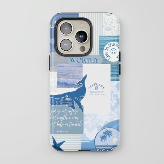 Whale For All iPhone Series Tough Phone Case Ocean Coastal Collage Blue White
