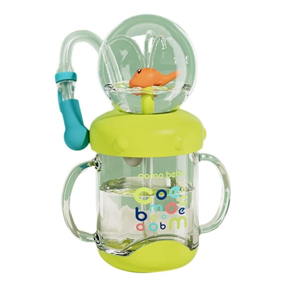 Whale Fountain Cup, Tritan Spill-Proof Straw Training Cup with Interactive Water Spray, 7.4oz Baby Sippy Cup with Cleaning Brush Set